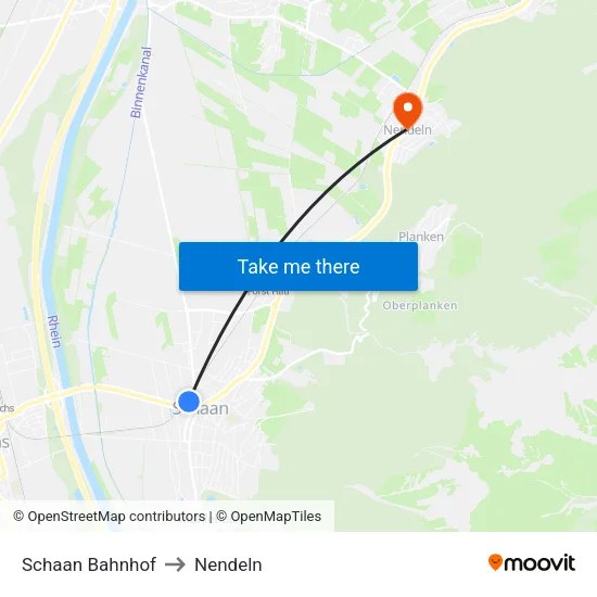 Schaan Bahnhof to Nendeln map