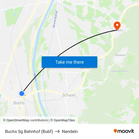 Buchs Sg Bahnhof (Bubf) to Nendeln map