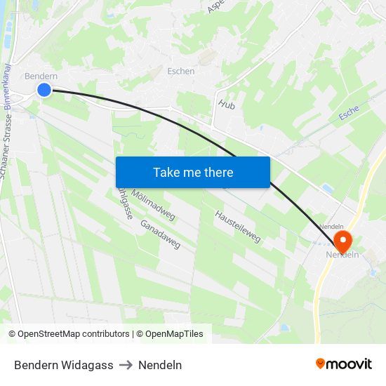 Bendern Widagass to Nendeln map