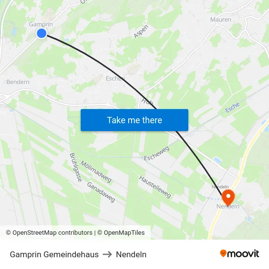 Gamprin Gemeindehaus to Nendeln map