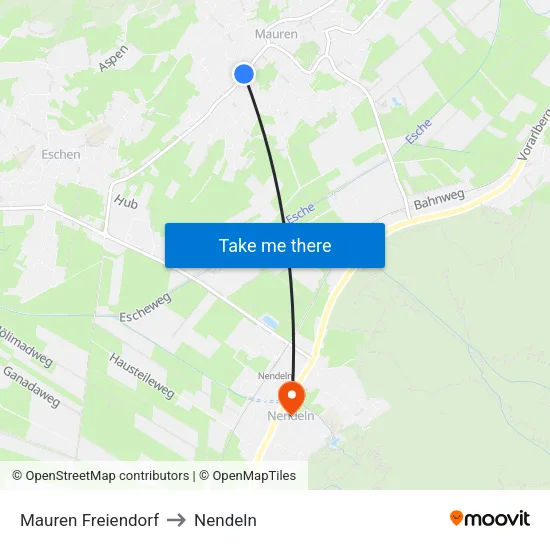 Mauren Freiendorf to Nendeln map