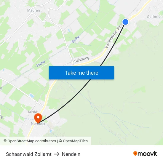 Schaanwald Zollamt to Nendeln map
