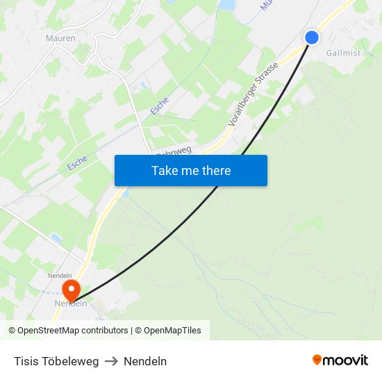 Tisis Töbeleweg to Nendeln map