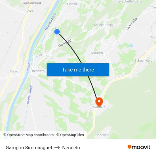 Gamprin Simmasguet to Nendeln map