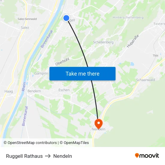 Ruggell Rathaus to Nendeln map
