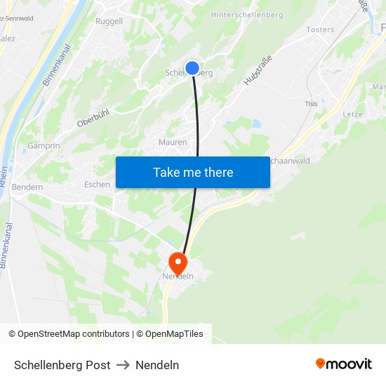 Schellenberg Post to Nendeln map