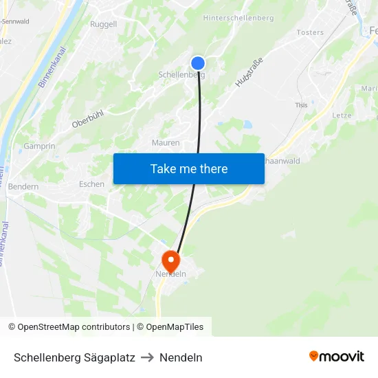 Schellenberg Sägaplatz to Nendeln map