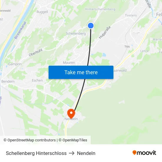 Schellenberg Hinterschloss to Nendeln map