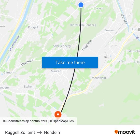 Ruggell Zollamt to Nendeln map