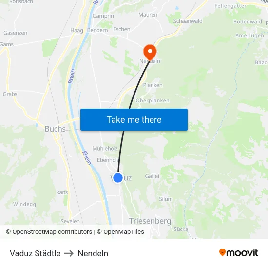 Vaduz Städtle to Nendeln map
