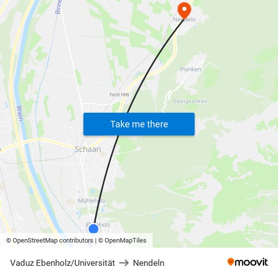 Vaduz Ebenholz/Universität to Nendeln map