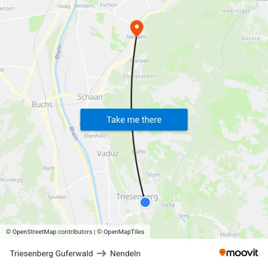 Triesenberg Guferwald to Nendeln map