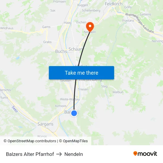 Balzers Alter Pfarrhof to Nendeln map