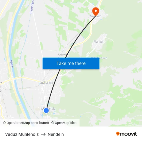 Vaduz Mühleholz to Nendeln map