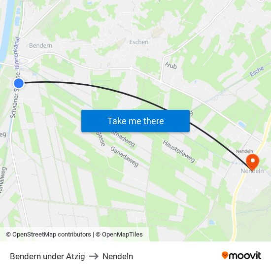 Bendern under Atzig to Nendeln map