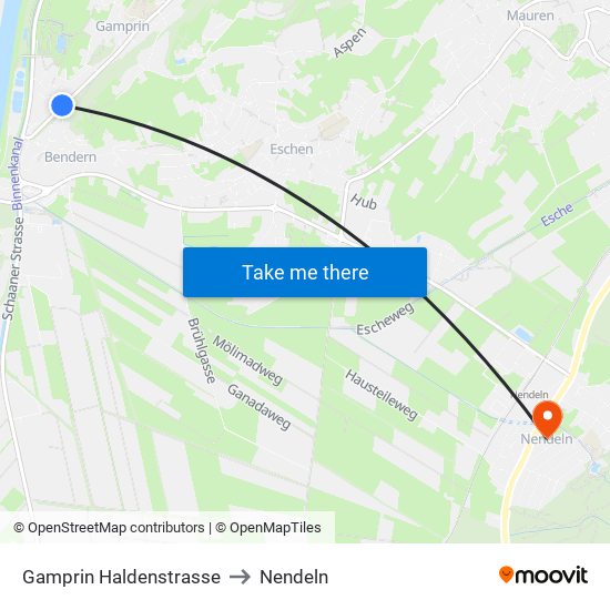 Gamprin Haldenstrasse to Nendeln map