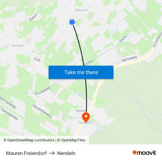 Mauren Freiendorf to Nendeln map
