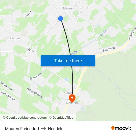 Mauren Freiendorf to Nendeln map