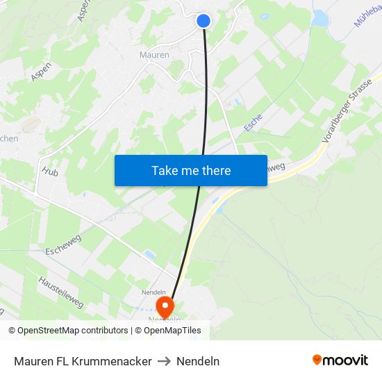 Mauren FL Krummenacker to Nendeln map