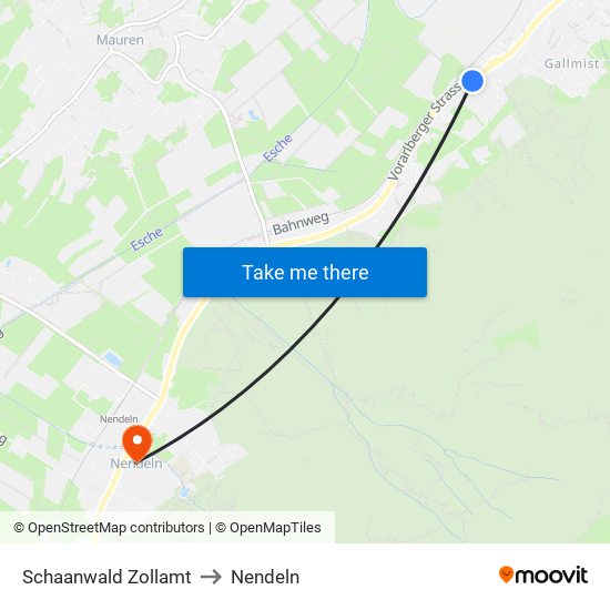 Schaanwald Zollamt to Nendeln map