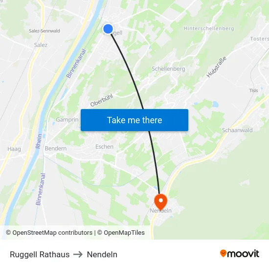 Ruggell Rathaus to Nendeln map
