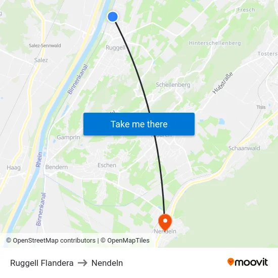 Ruggell Flandera to Nendeln map