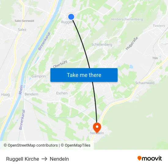 Ruggell Kirche to Nendeln map