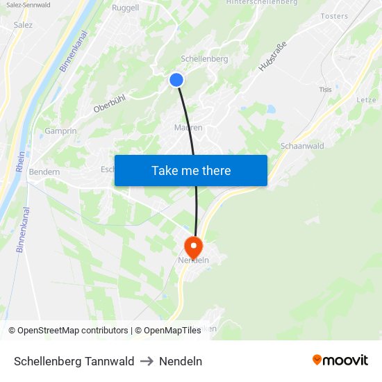 Schellenberg Tannwald to Nendeln map