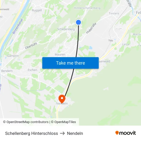 Schellenberg Hinterschloss to Nendeln map