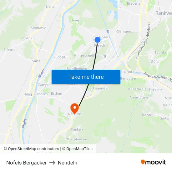 Nofels Bergäcker to Nendeln map