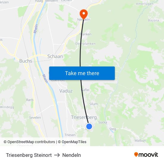 Triesenberg Steinort to Nendeln map