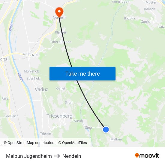 Malbun Jugendheim to Nendeln map