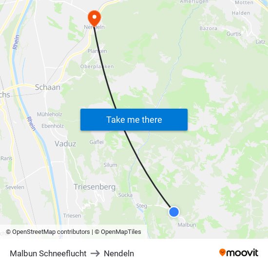 Malbun Schneeflucht to Nendeln map