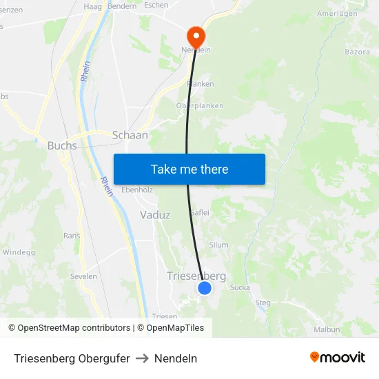 Triesenberg Obergufer to Nendeln map