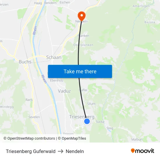 Triesenberg Guferwald to Nendeln map