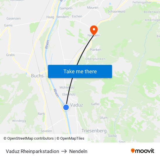 Vaduz Rheinparkstadion to Nendeln map