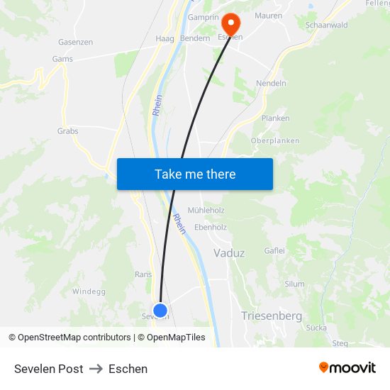 Sevelen Post to Eschen map