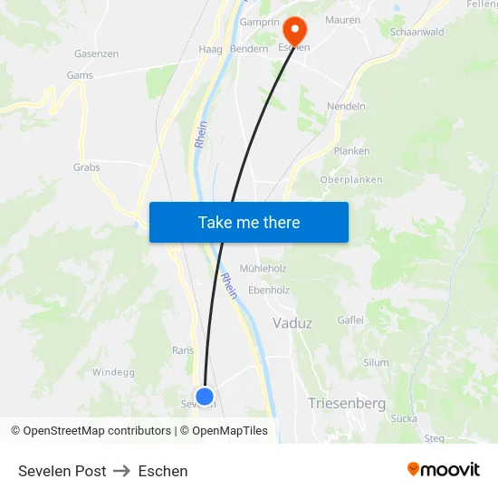 Sevelen Post to Eschen map