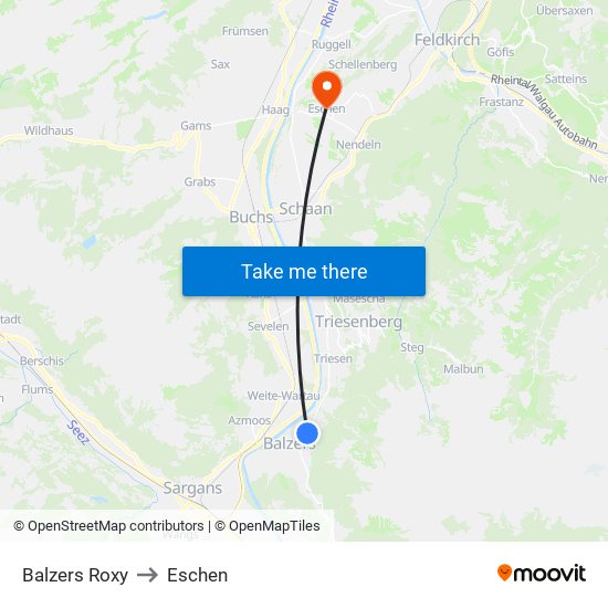 Balzers Roxy to Eschen map