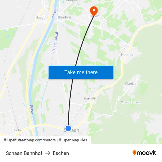 Schaan Bahnhof to Eschen map