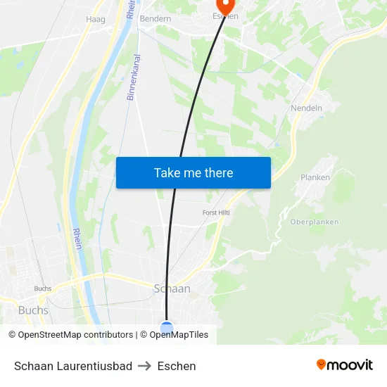 Schaan Laurentiusbad to Eschen map