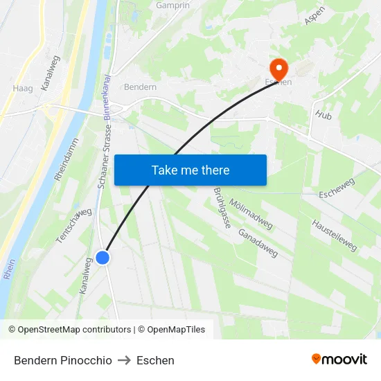 Bendern Pinocchio to Eschen map