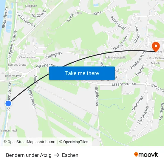 Bendern under Atzig to Eschen map