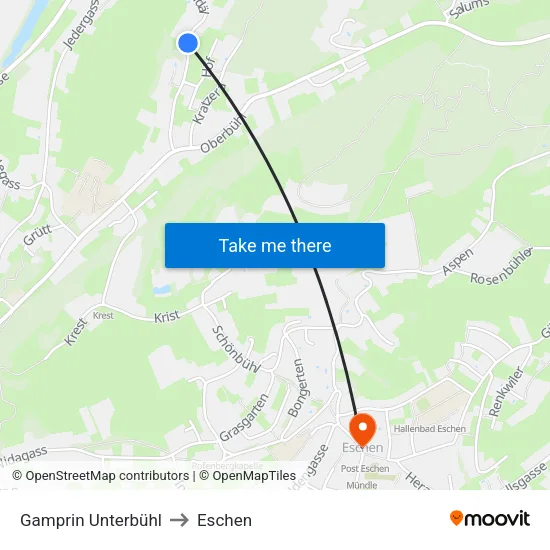 Gamprin Unterbühl to Eschen map