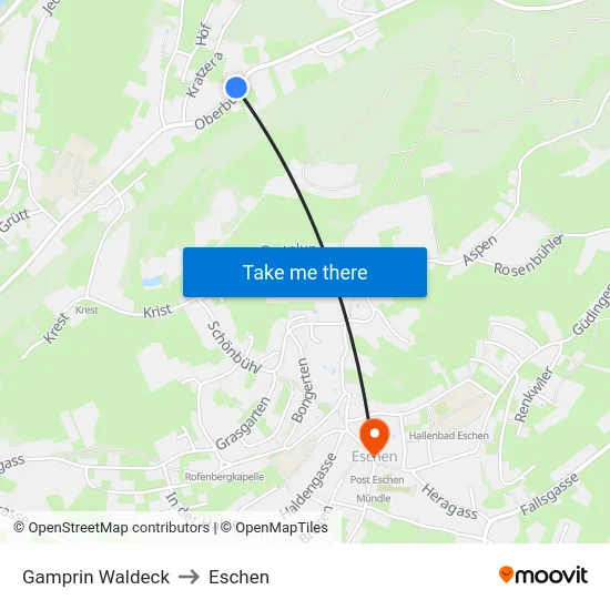 Gamprin Waldeck to Eschen map