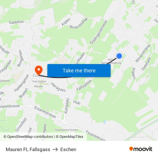 Mauren FL Fallsgass to Eschen map