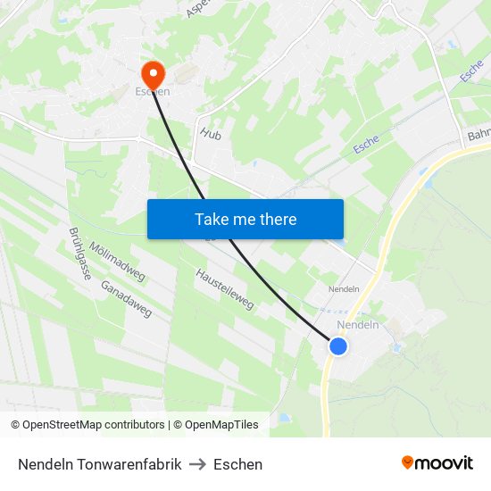 Nendeln Tonwarenfabrik to Eschen map