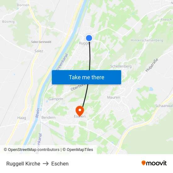 Ruggell Kirche to Eschen map