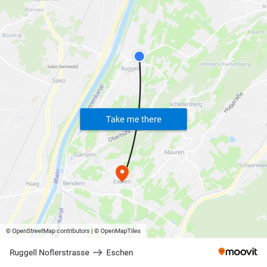 Ruggell Noflerstrasse to Eschen map