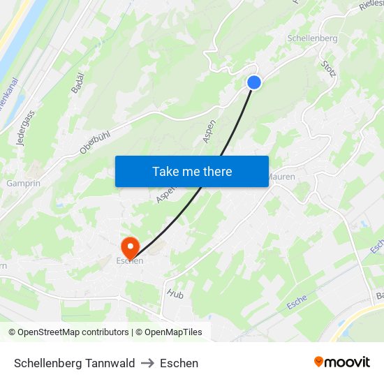 Schellenberg Tannwald to Eschen map